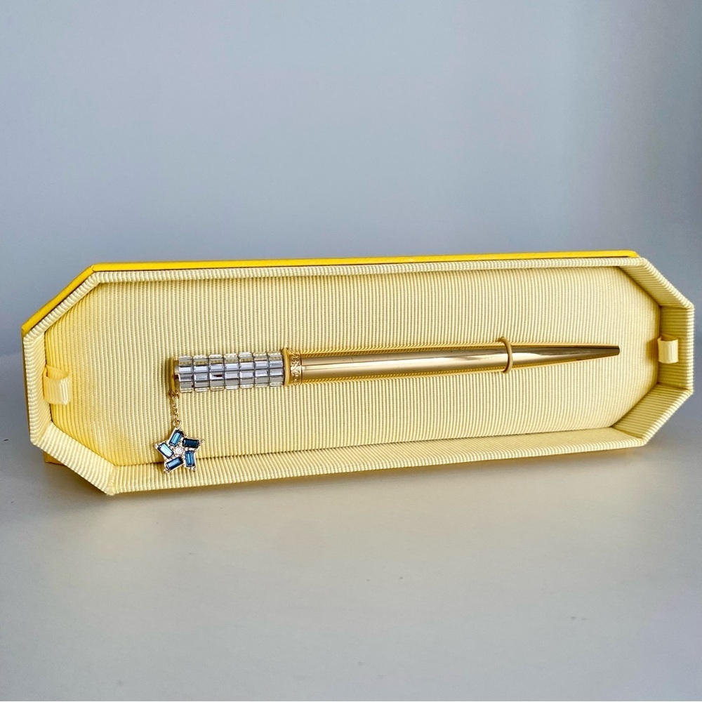 Swarovski Gold Crystal Pen with Blue Star Charm in Yellow Gift Box - Picture 2 of 10